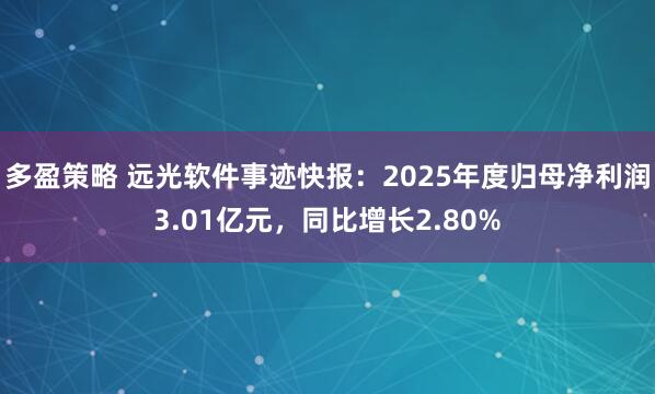 多盈策略 远光软件事迹快报：2025年度归母净利润3.01亿元，同比增长2.80%
